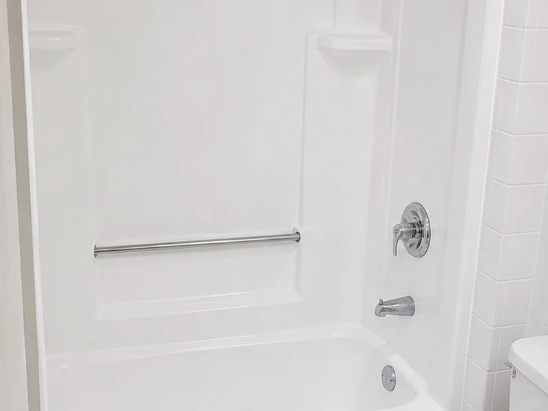 Same Centerville fiberglass tub-shower combo refinished bright white after refinishing, Fremont
